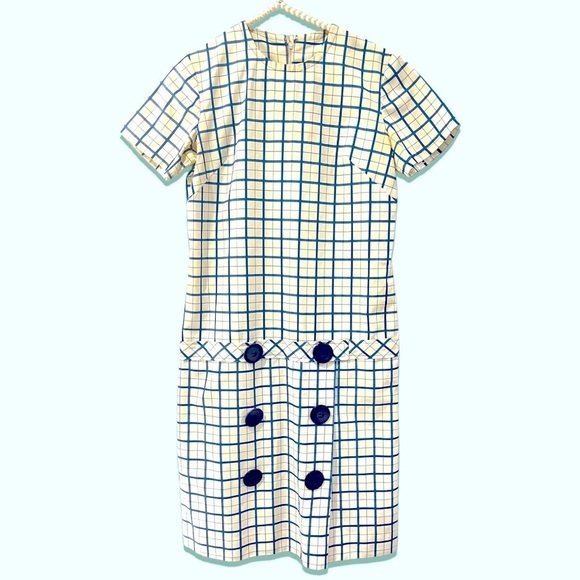 VINTAGE Mod A-Line 50s dress sz XS/S Fit & Flare VTG 60s minimalist checks frock - Picture 1 of 6